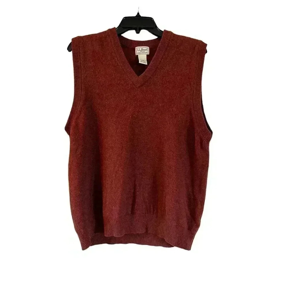 Vintage LL Bean Lambs Wool Sweater Vest Knit Men’s Size L Burgundy